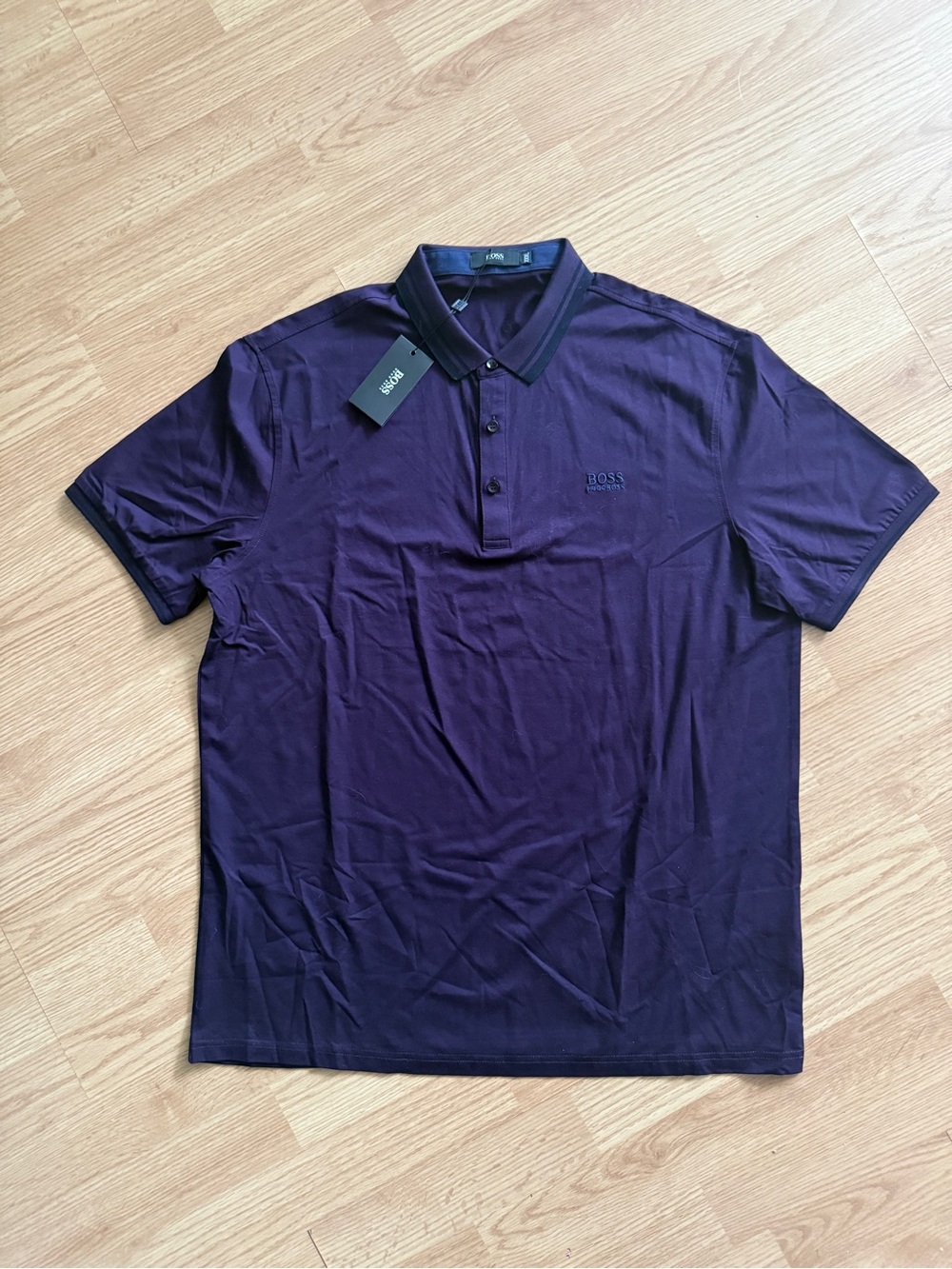 BOSS Men’s Dark Purple Polo with Contrast Collar